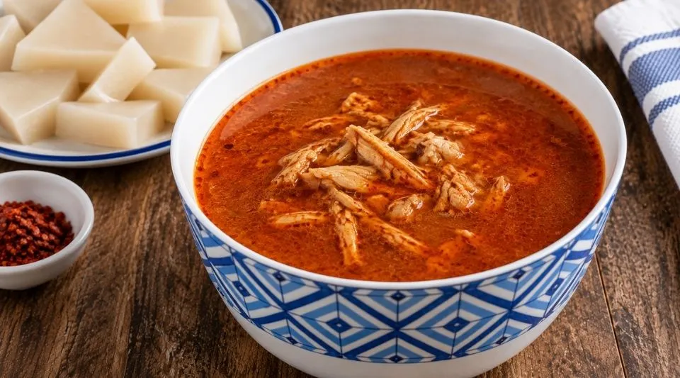 Traditional Central Anatolian arabaşı soup with spicy poultry broth and dough