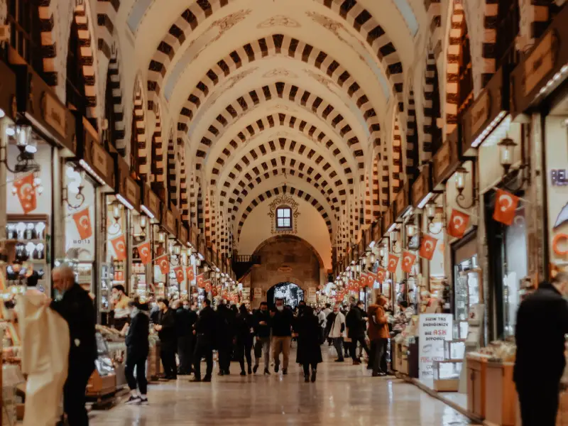 Grand Bazaar shops and colorful market displays in Istanbul