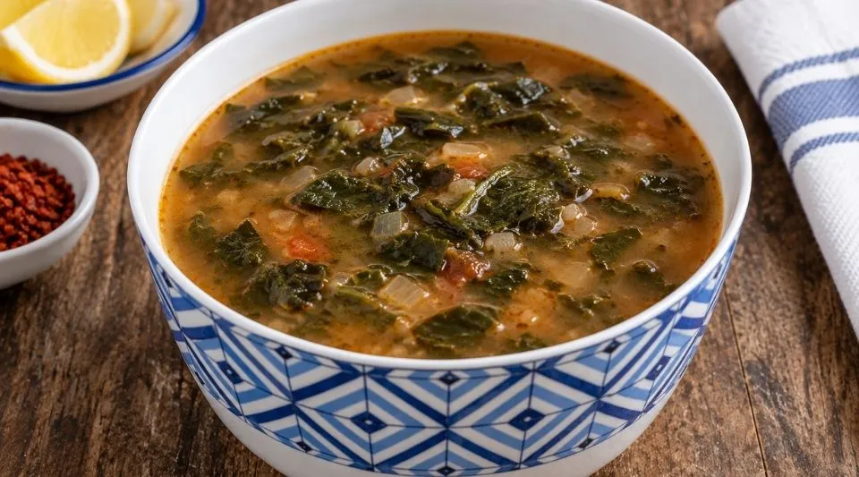 Black Sea style karalahana soup with black cabbage and regional ingredients