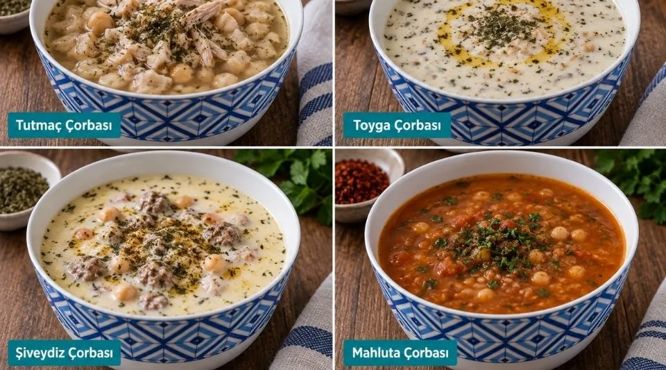 Traditional Turkish regional soups including Tutmaç, Toyga, Şiveydiz and Mahluta