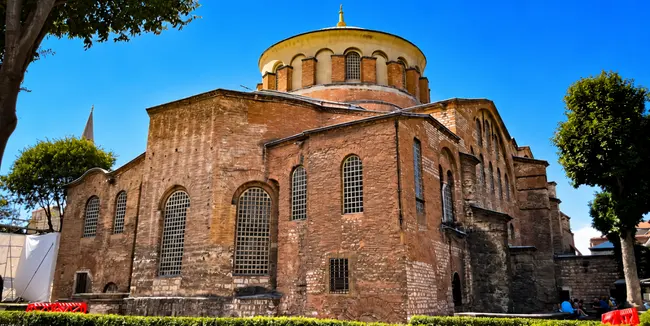 Hagia Irene Museum in Istanbul with its historic Byzantine brick architecture