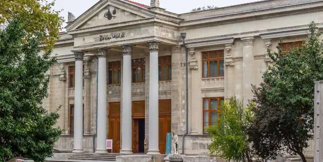 Istanbul Archaeological Museums building with neoclassical columns and historic stone facade